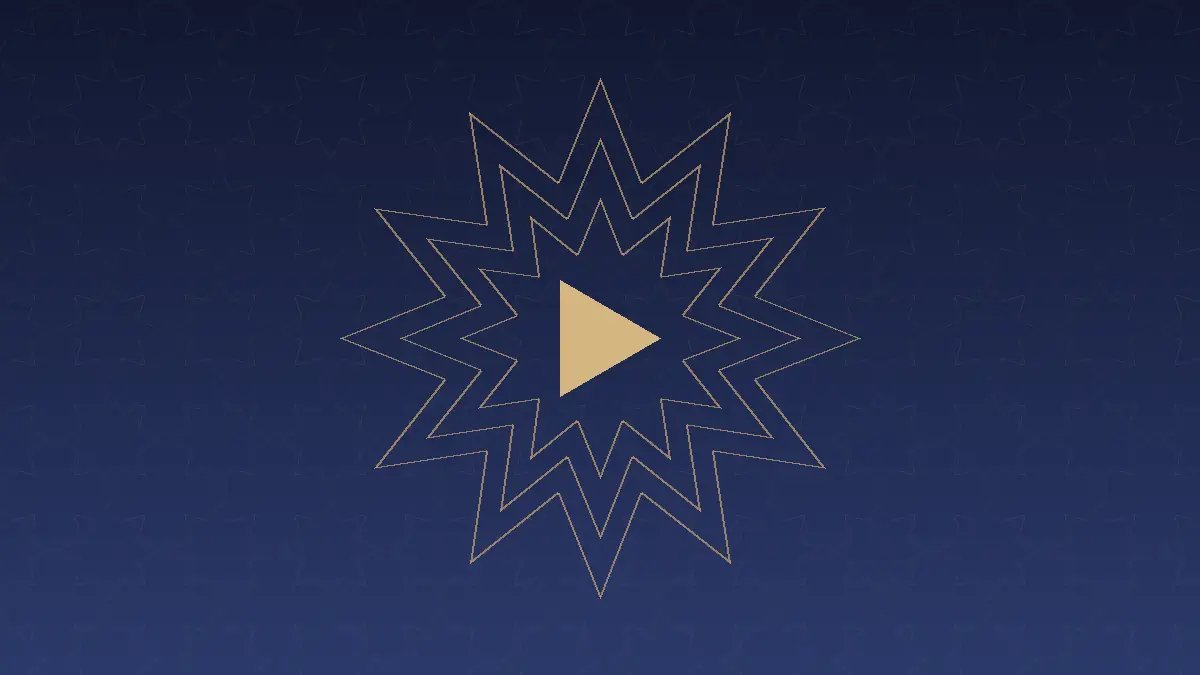 Gold geometric rosette with a play symbol on deep navy